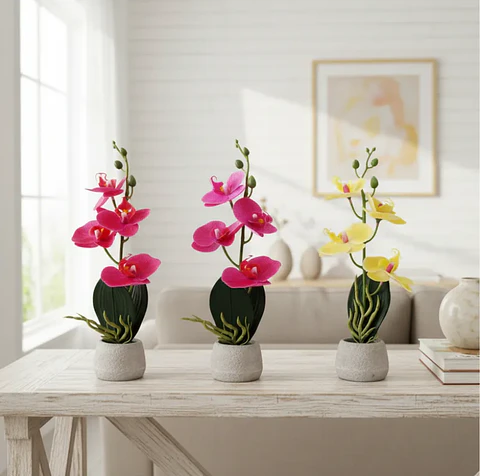 Orquídea Artificial Decorativa Con Macetero  30cm