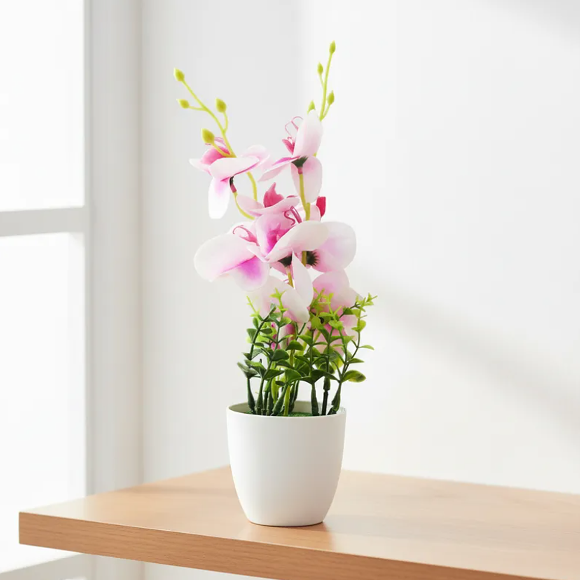 Planta Orquídea Artificial Decorativa Con Macetero Blanco 4