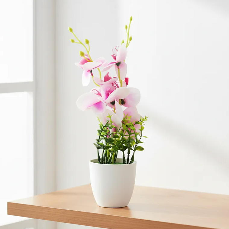 Planta Orquídea Artificial Decorativa Con Macetero Blanco 4