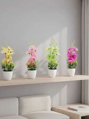 Planta Orquídea Artificial Decorativa Con Macetero Blanco