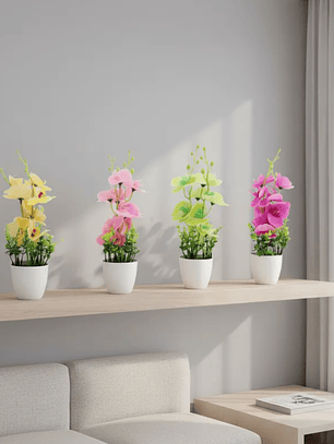 Planta Orquídea Artificial Decorativa Con Macetero Blanco