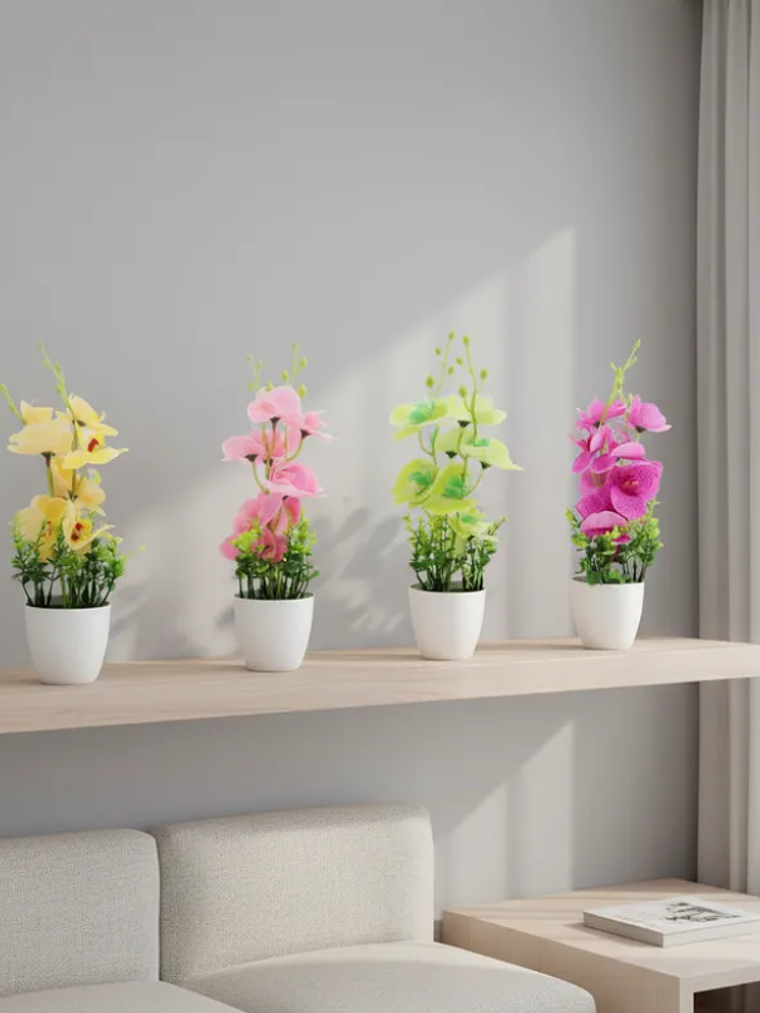 Planta Orquídea Artificial Decorativa Con Macetero Blanco 2