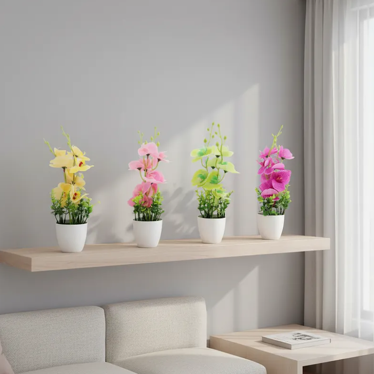 Planta Orquídea Artificial Decorativa Con Macetero Blanco 2