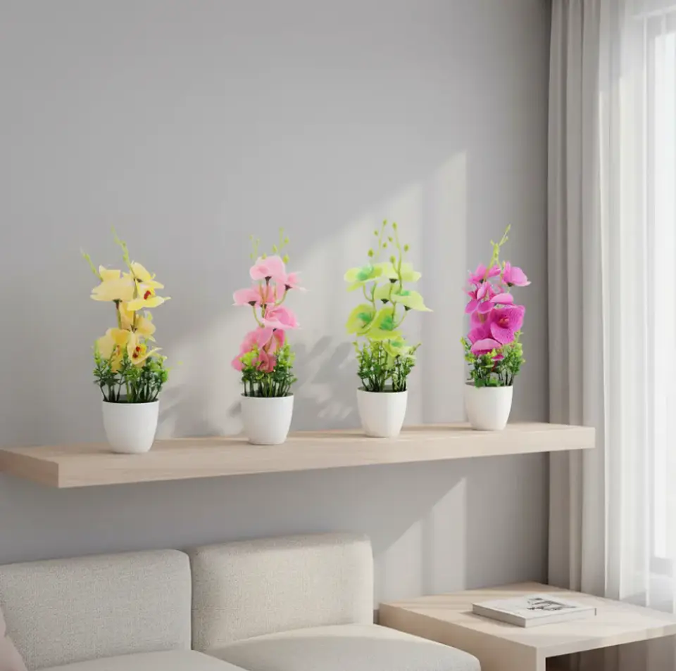 Planta Orquídea Artificial Decorativa Con Macetero Blanco 2