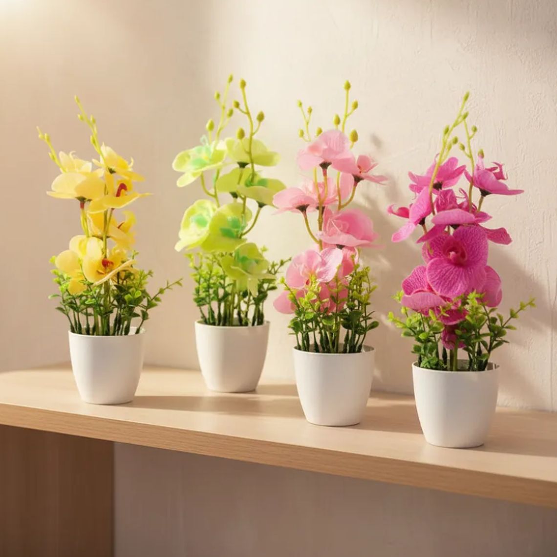 Planta Orquídea Artificial Decorativa Con Macetero Blanco 3