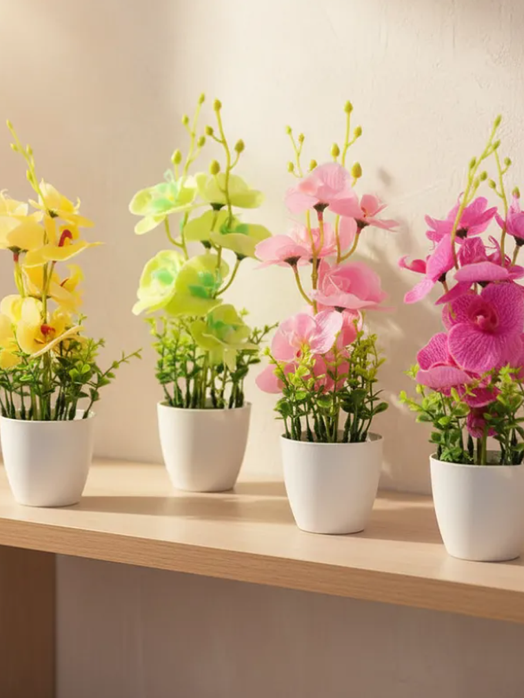 Planta Orquídea Artificial Decorativa Con Macetero Blanco 3