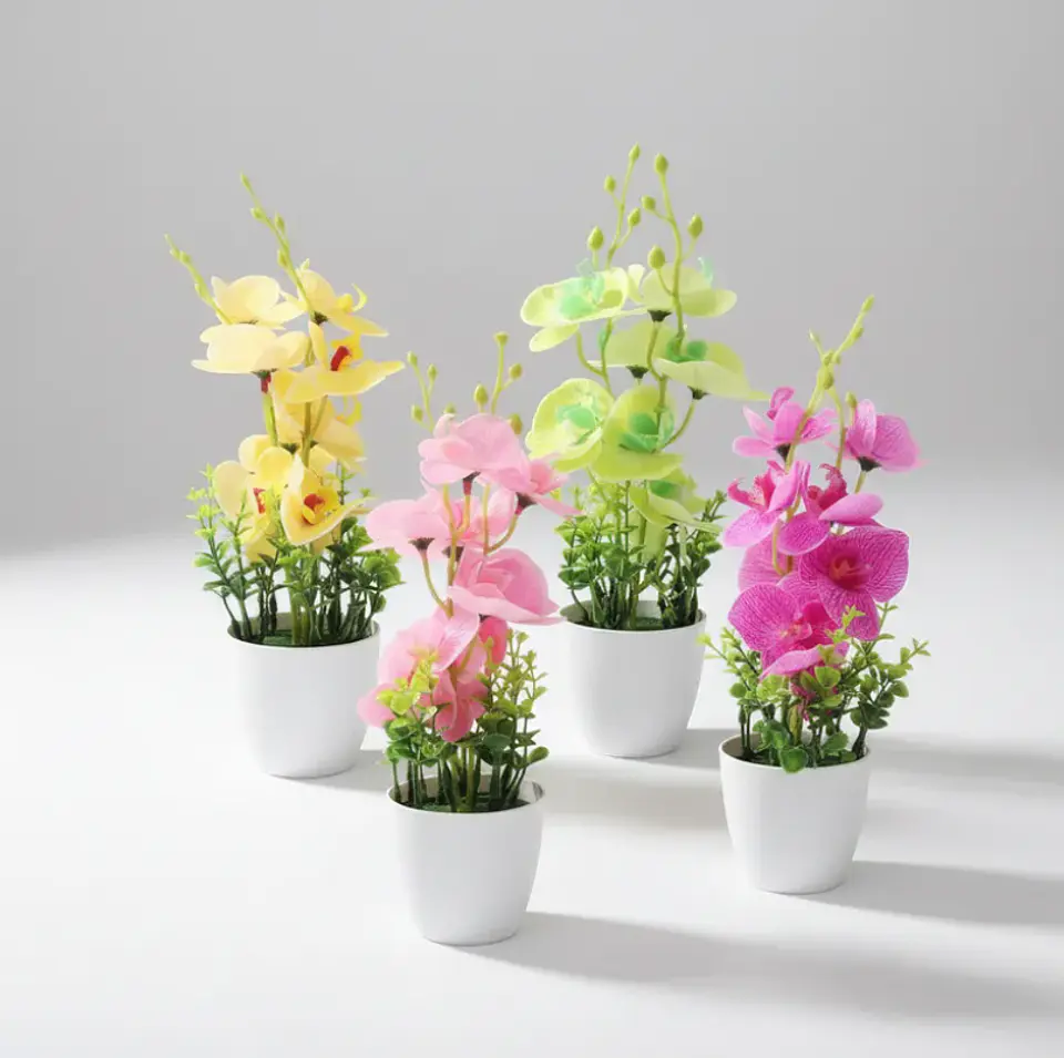 Planta Orquídea Artificial Decorativa Con Macetero Blanco 6