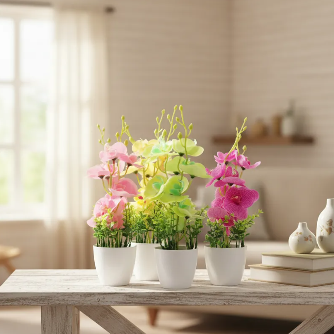 Planta Orquídea Artificial Decorativa Con Macetero Blanco 7