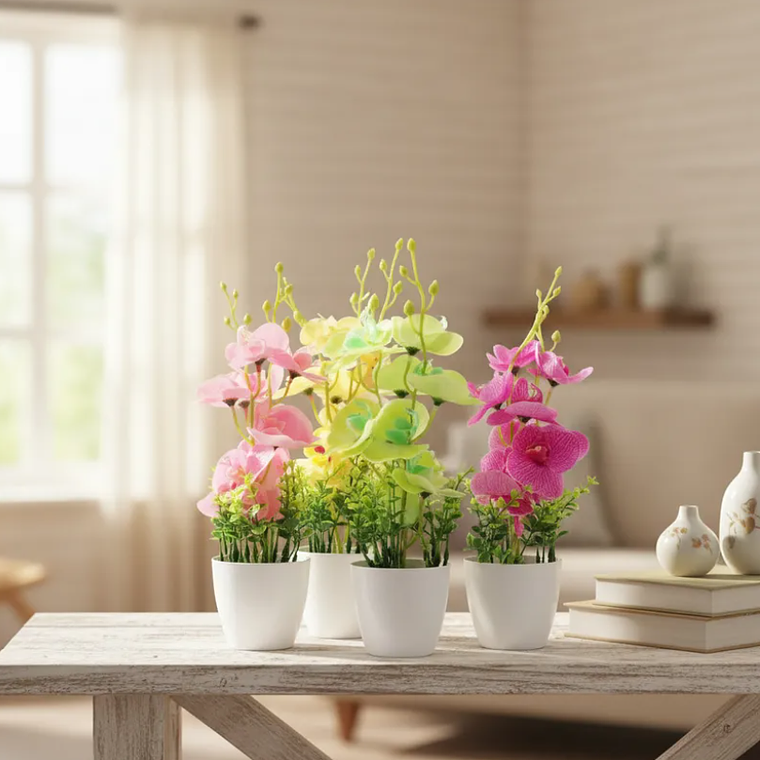 Planta Orquídea Artificial Decorativa Con Macetero Blanco 7