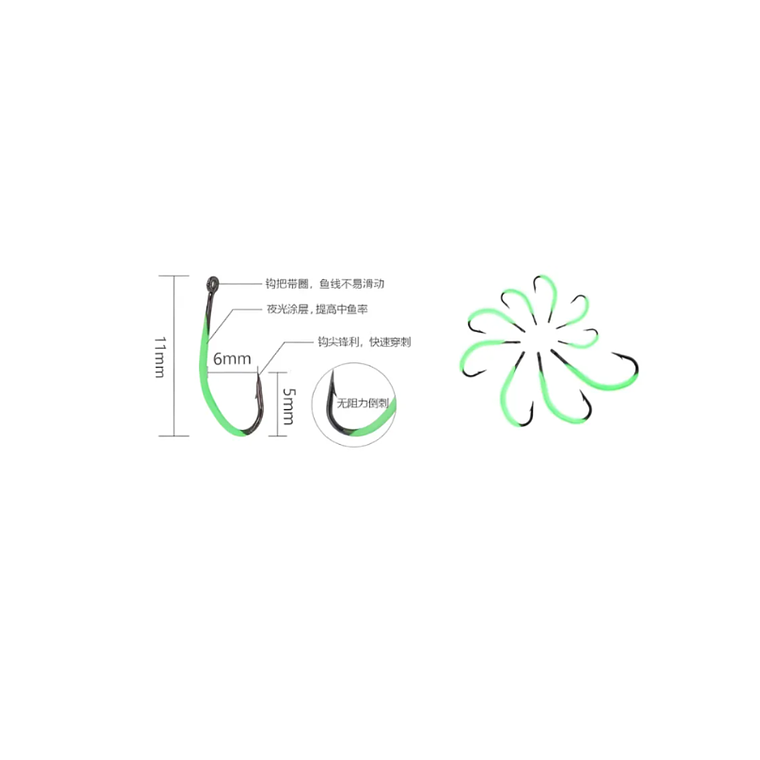 Set De Anzuelos Luminosos Fluorescentes Para Pesca 11mm 6