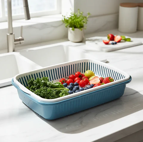 Colador Rectangular Doble Capa para Frutas y Verduras