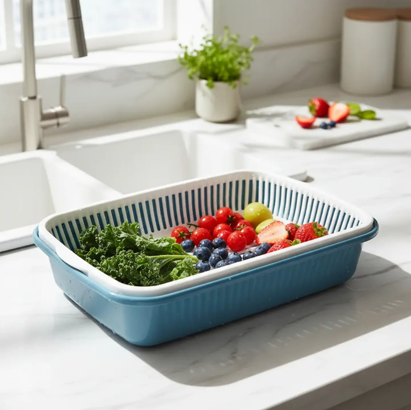 Colador Rectangular Doble Capa para Frutas y Verduras 1