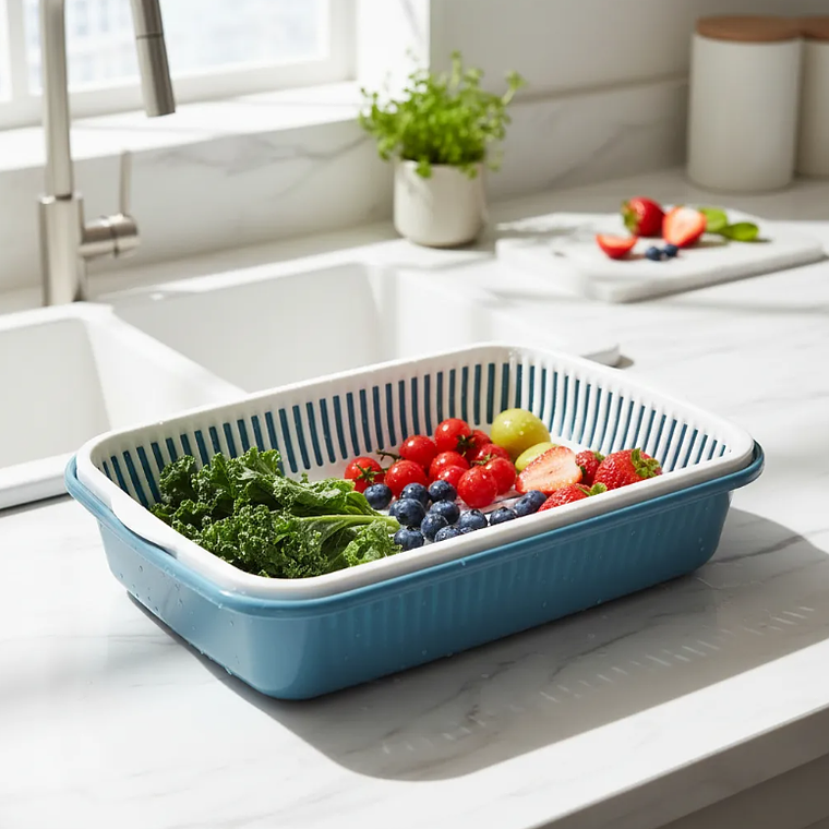 Colador Rectangular Doble Capa para Frutas y Verduras 1