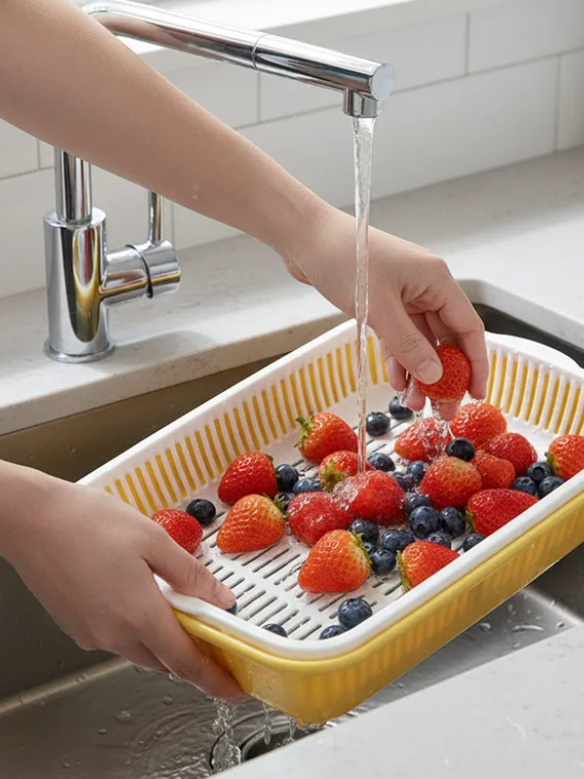 Colador Rectangular Doble Capa para Frutas y Verduras 4