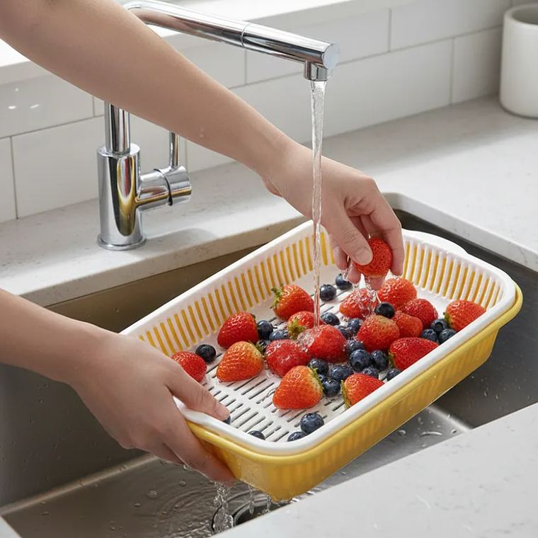 Colador Rectangular Doble Capa para Frutas y Verduras 4