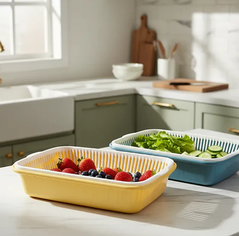 Colador Rectangular Doble Capa para Frutas y Verduras