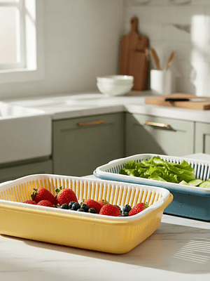 Colador Rectangular Doble Capa para Frutas y Verduras