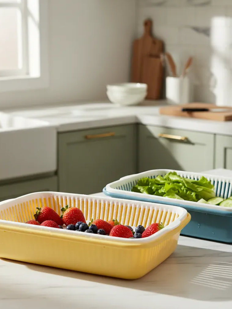 Colador Rectangular Doble Capa para Frutas y Verduras 2