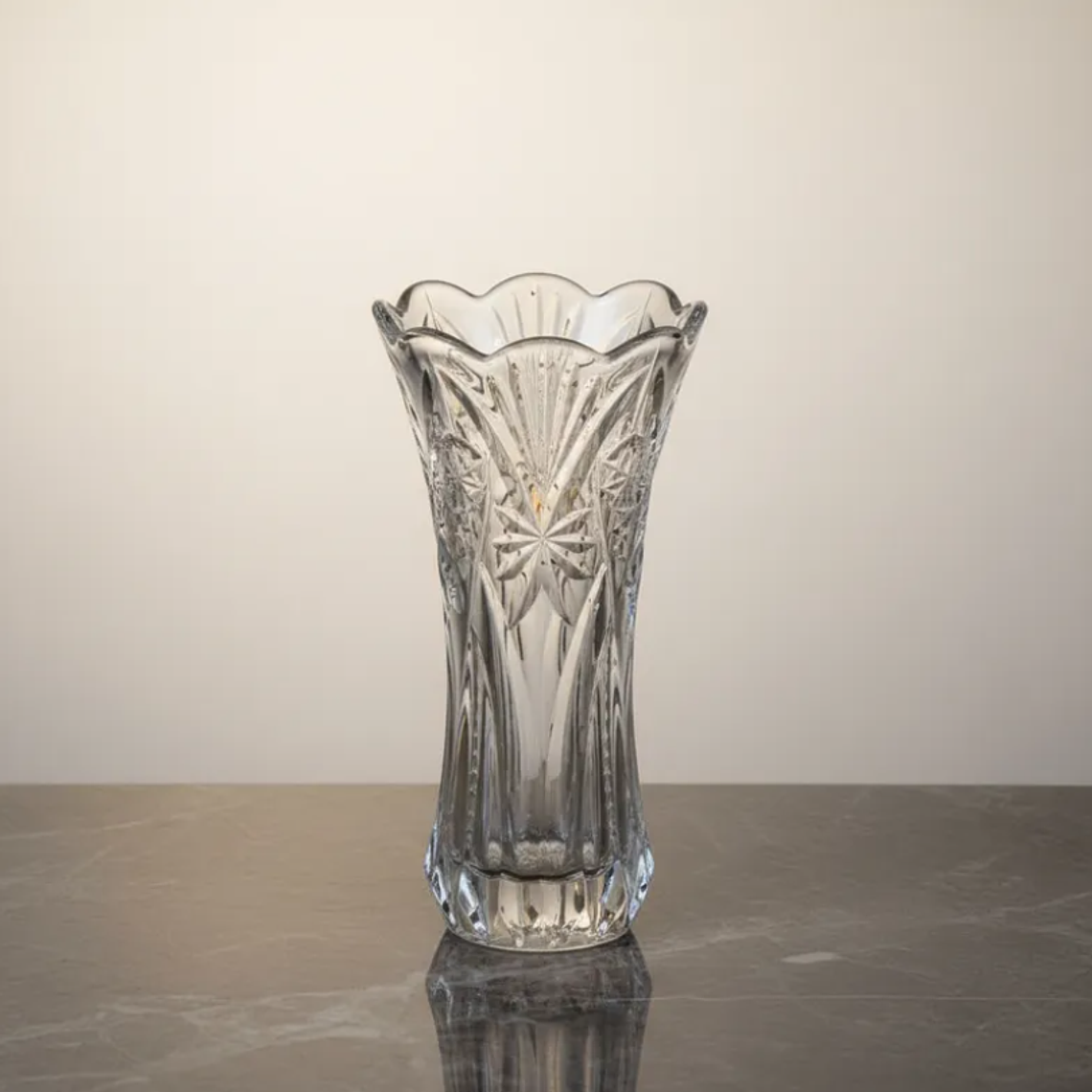 Florero De Vidrio Cristal Tallado Decorativo 30cm Alto 3