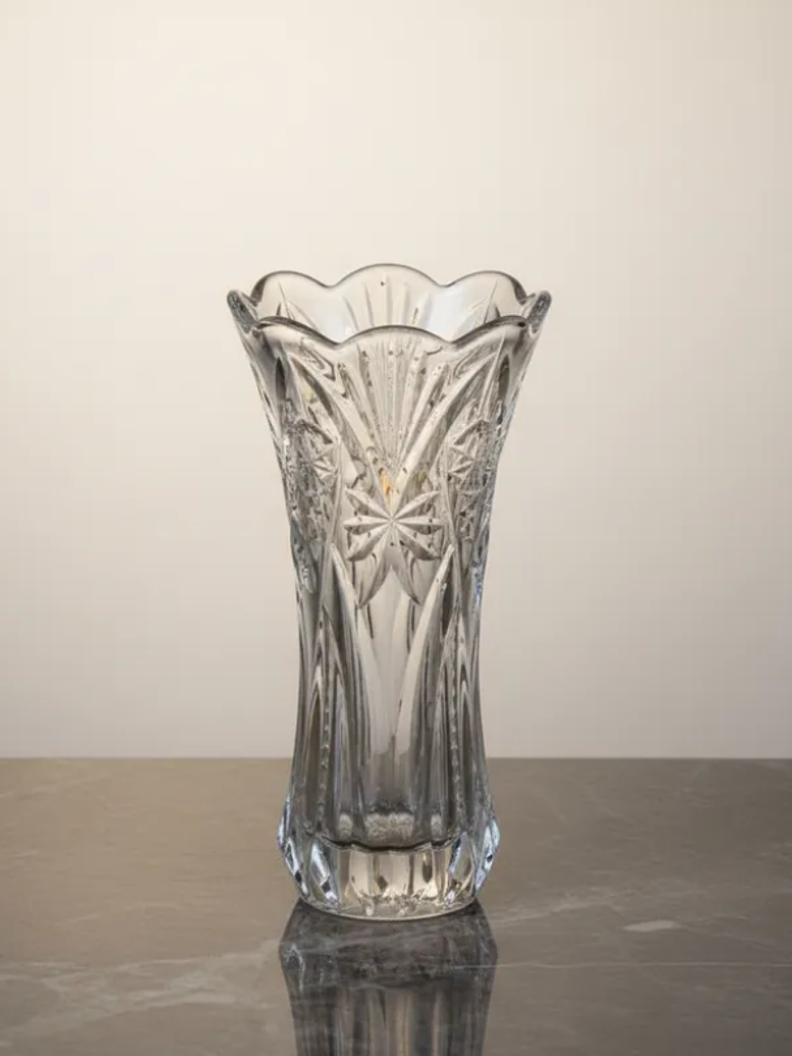 Florero De Vidrio Cristal Tallado Decorativo 30cm Alto 3
