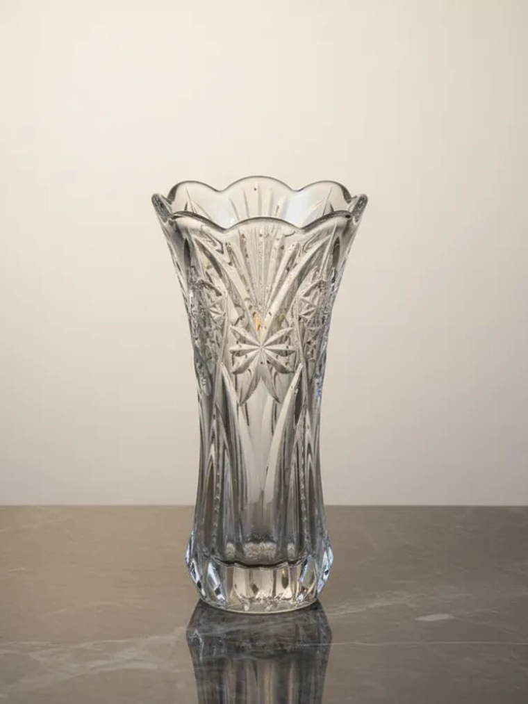 Florero De Vidrio Cristal Tallado Decorativo 30cm Alto 3