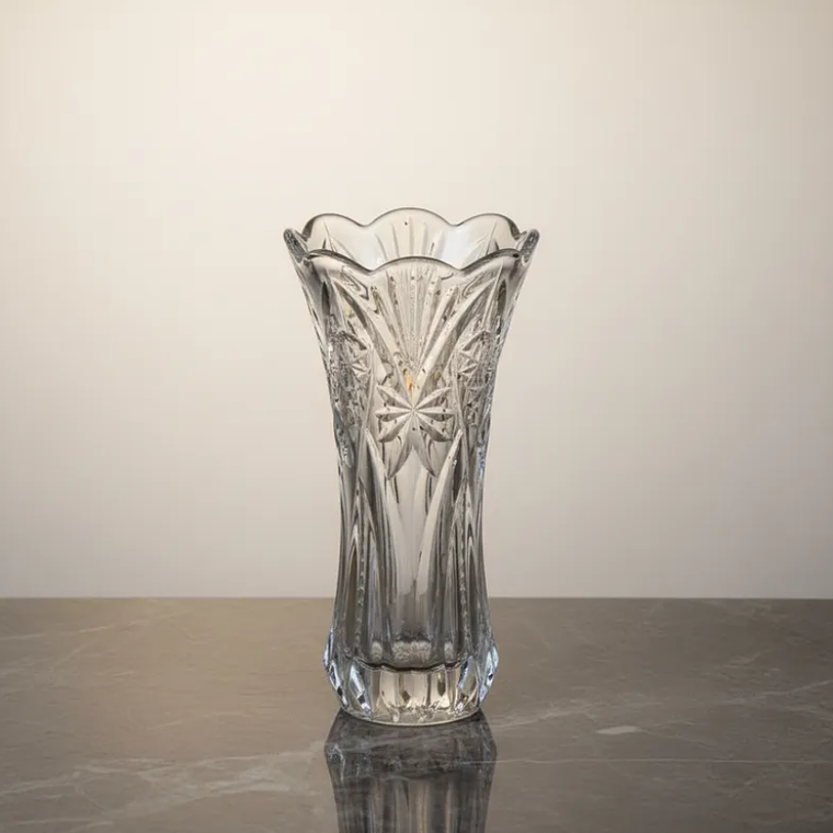 Florero De Vidrio Cristal Tallado Decorativo 30cm Alto 3