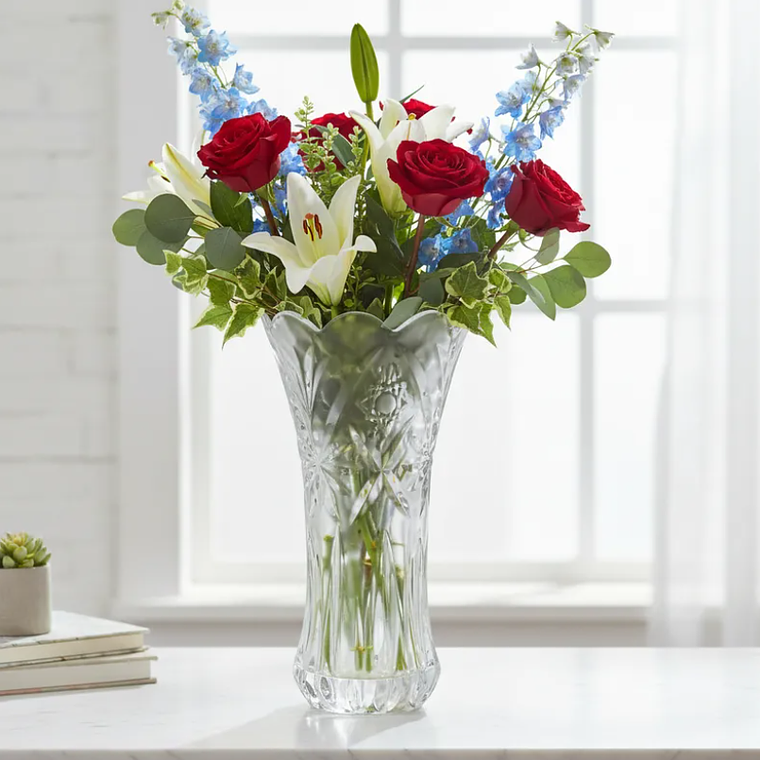 Florero De Vidrio Cristal Tallado Decorativo 30cm Alto 1