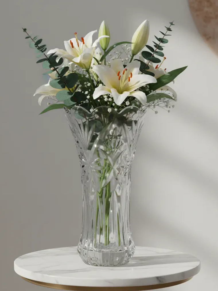 Florero De Vidrio Cristal Tallado Decorativo 30cm Alto 4