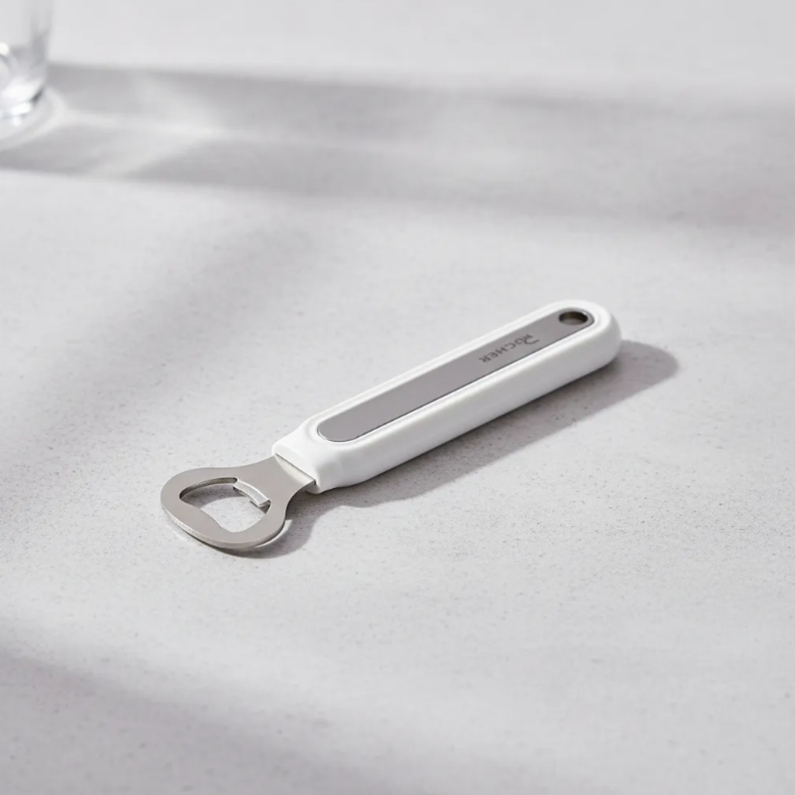 Destapador De Botellas Acero Inoxidable Mango Blanco 2