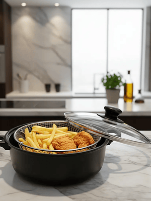 Olla Freidora Con Canastillo Escurridor Y Tapa Antiadherente