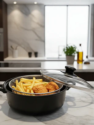 Olla Freidora Con Canastillo Escurridor Y Tapa Antiadherente