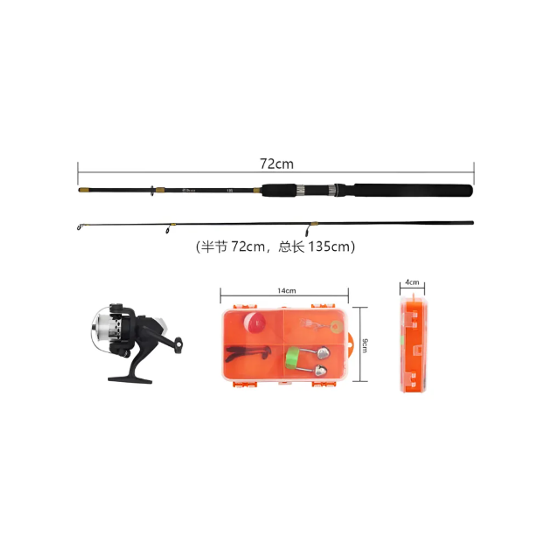 Kit De Pesca  Caña 1.35m Con Carrete Y Accesorios 2