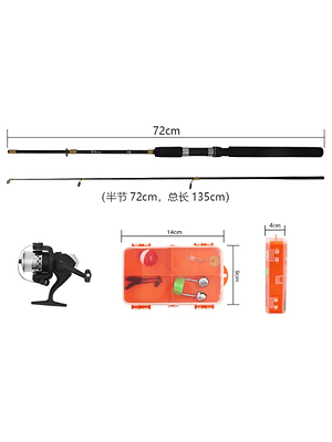 Kit De Pesca  Caña 1.35m Con Carrete Y Accesorios