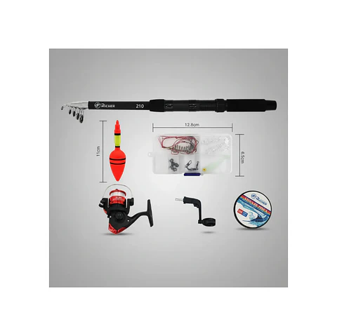 Kit De Pesca Caña Telescópica 2.1m Con Carrete Y Accesorios