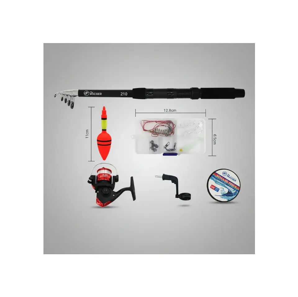 Kit De Pesca Caña Telescópica 2.1m Con Carrete Y Accesorios 2
