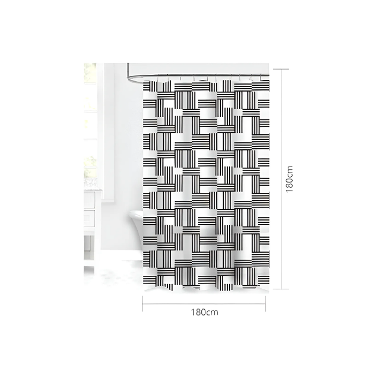 Cortina de baño geométrica blanco y negro 180x180cm 3