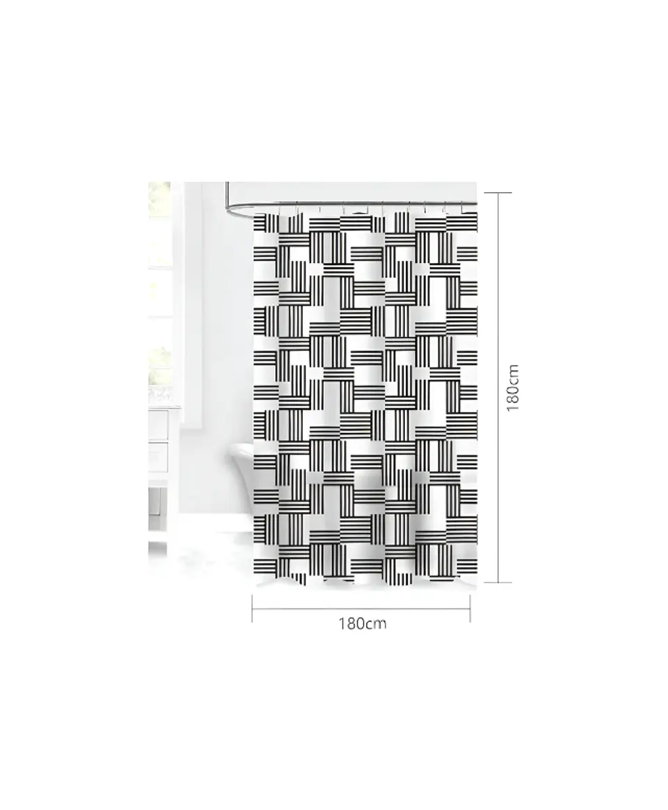 Cortina de baño geométrica blanco y negro 180x180cm 3