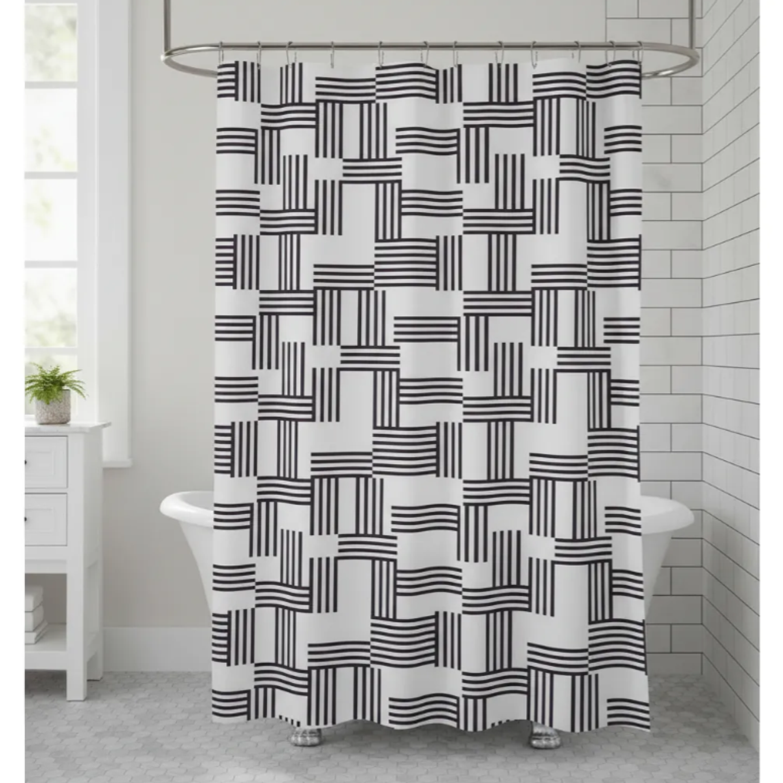 Cortina de baño geométrica blanco y negro 180x180cm 4
