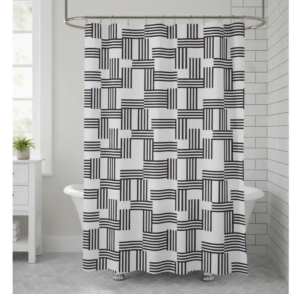 Cortina de baño geométrica blanco y negro 180x180cm 4