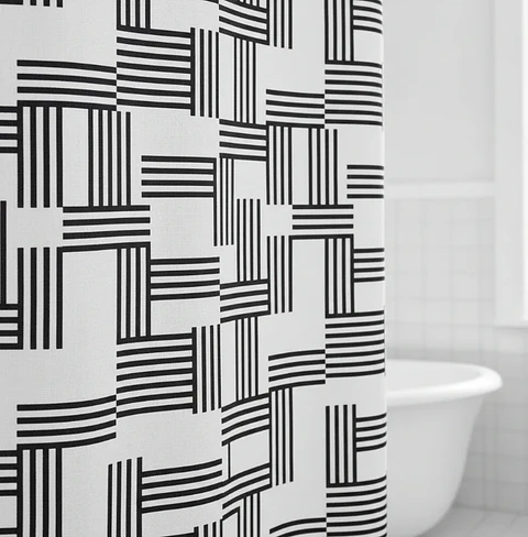 Cortina de baño geométrica blanco y negro 180x180cm