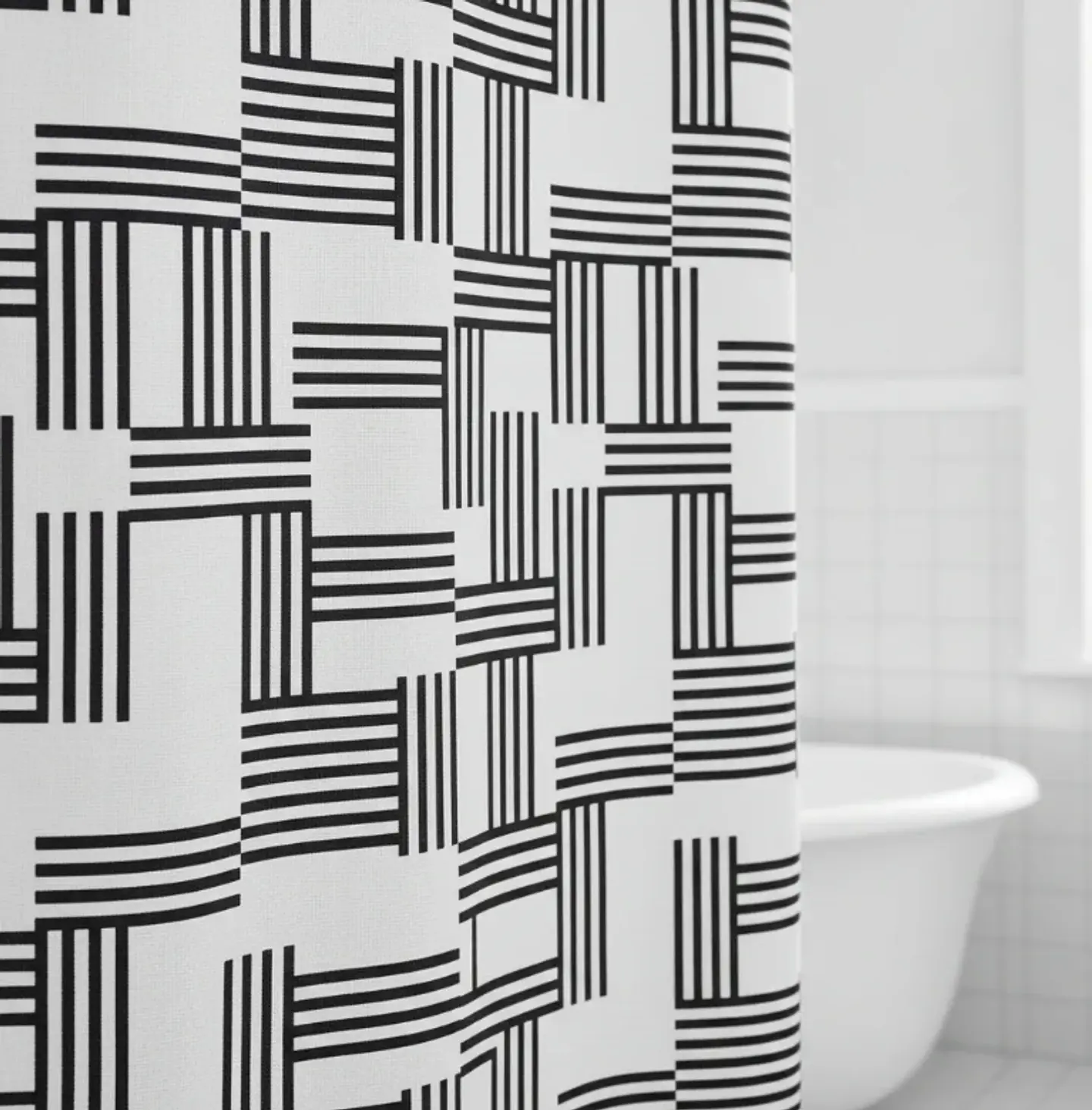 Cortina de baño geométrica blanco y negro 180x180cm 2