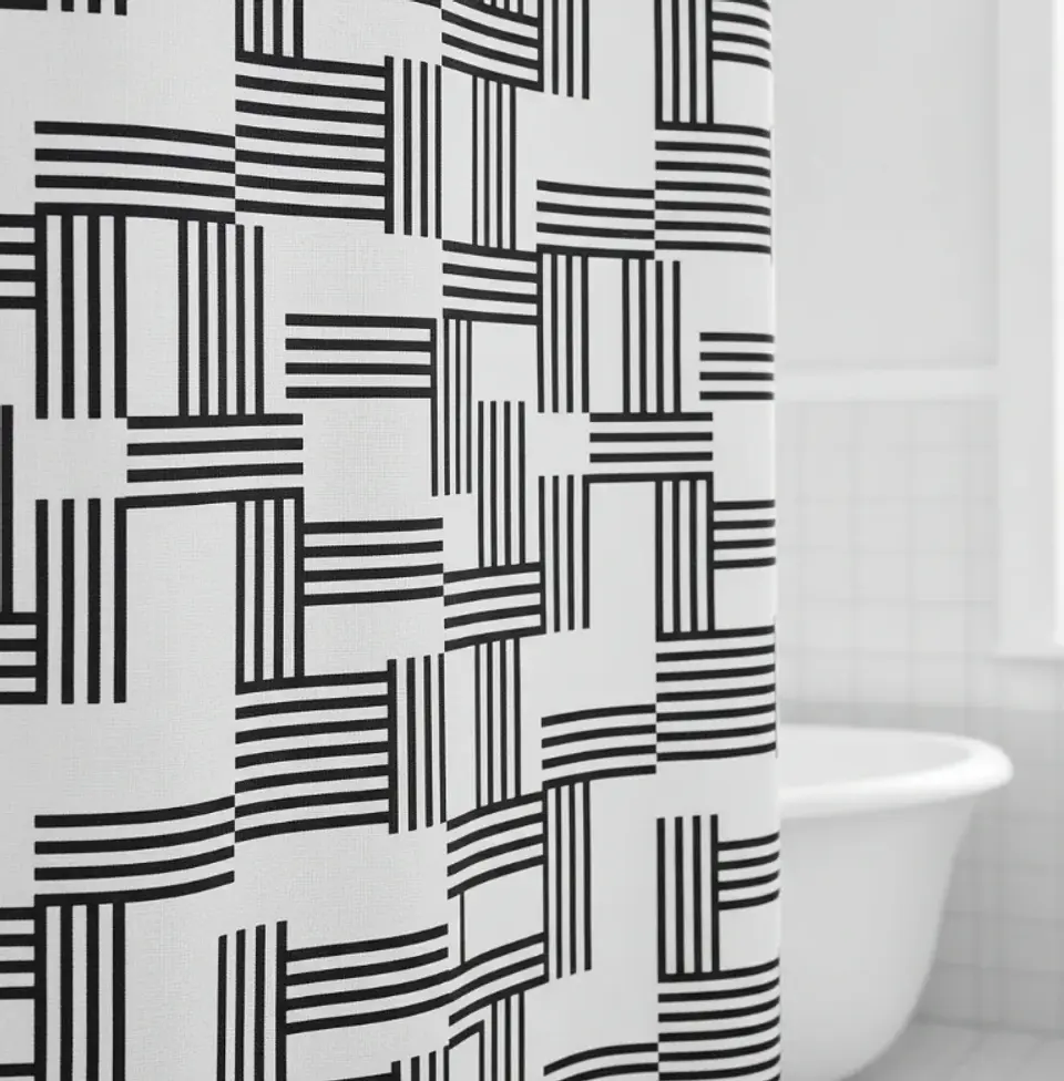 Cortina de baño geométrica blanco y negro 180x180cm 2