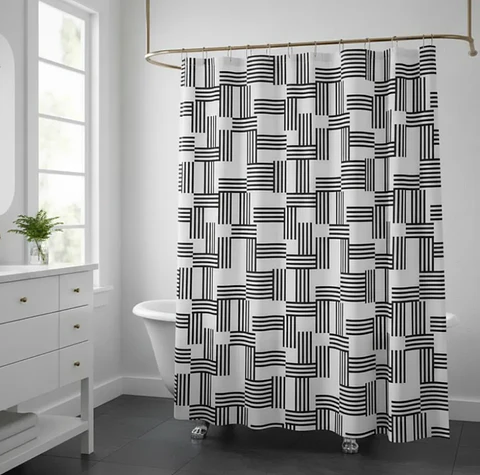 Cortina de baño geométrica blanco y negro 180x180cm