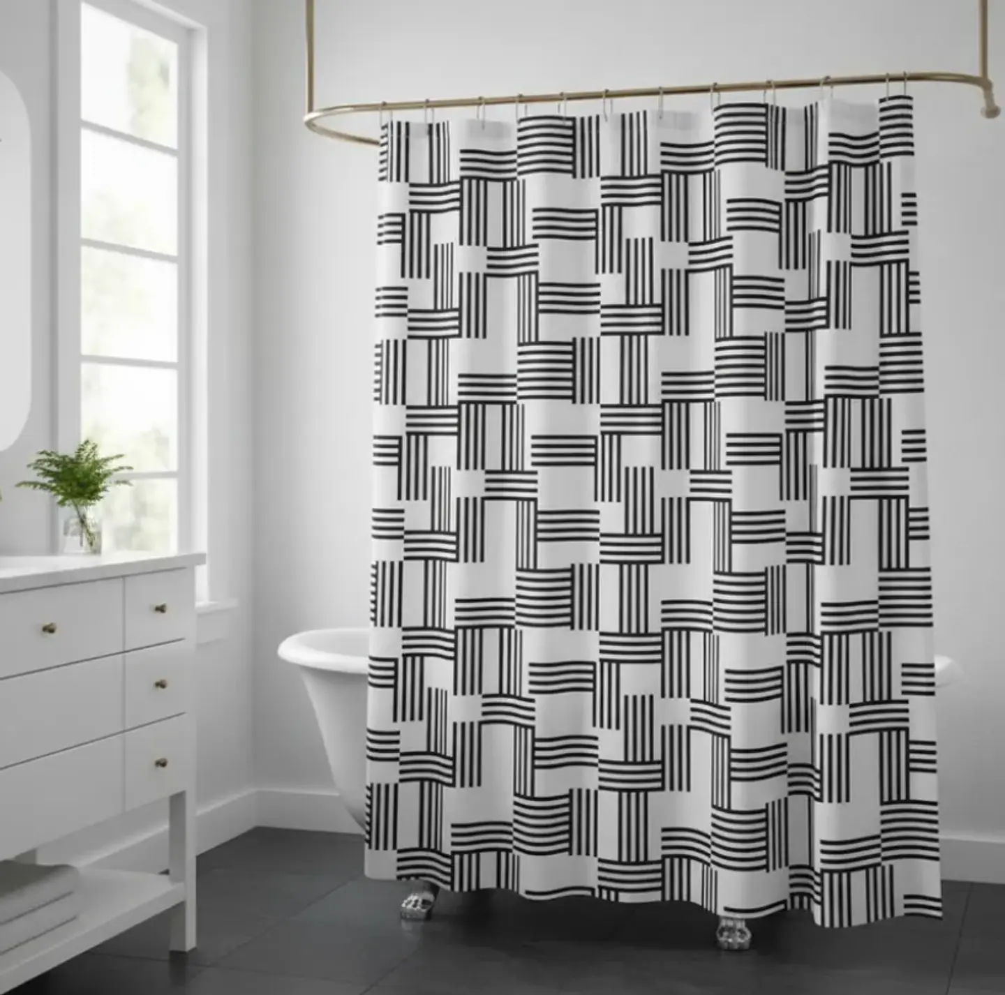 Cortina de baño geométrica blanco y negro 180x180cm 1