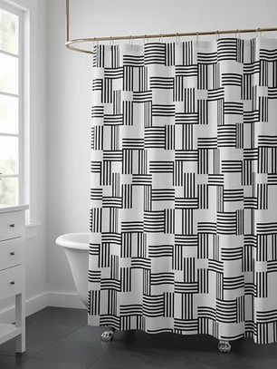 Cortina de baño geométrica blanco y negro 180x180cm