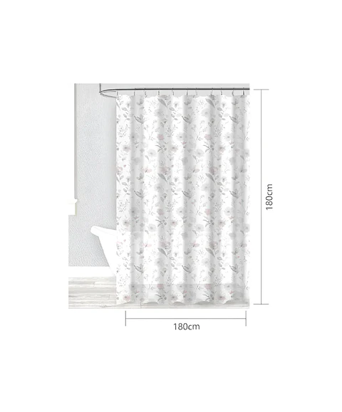 Cortina De Baño Tela Diseño Floral Rosa Y Gris 180x180cm