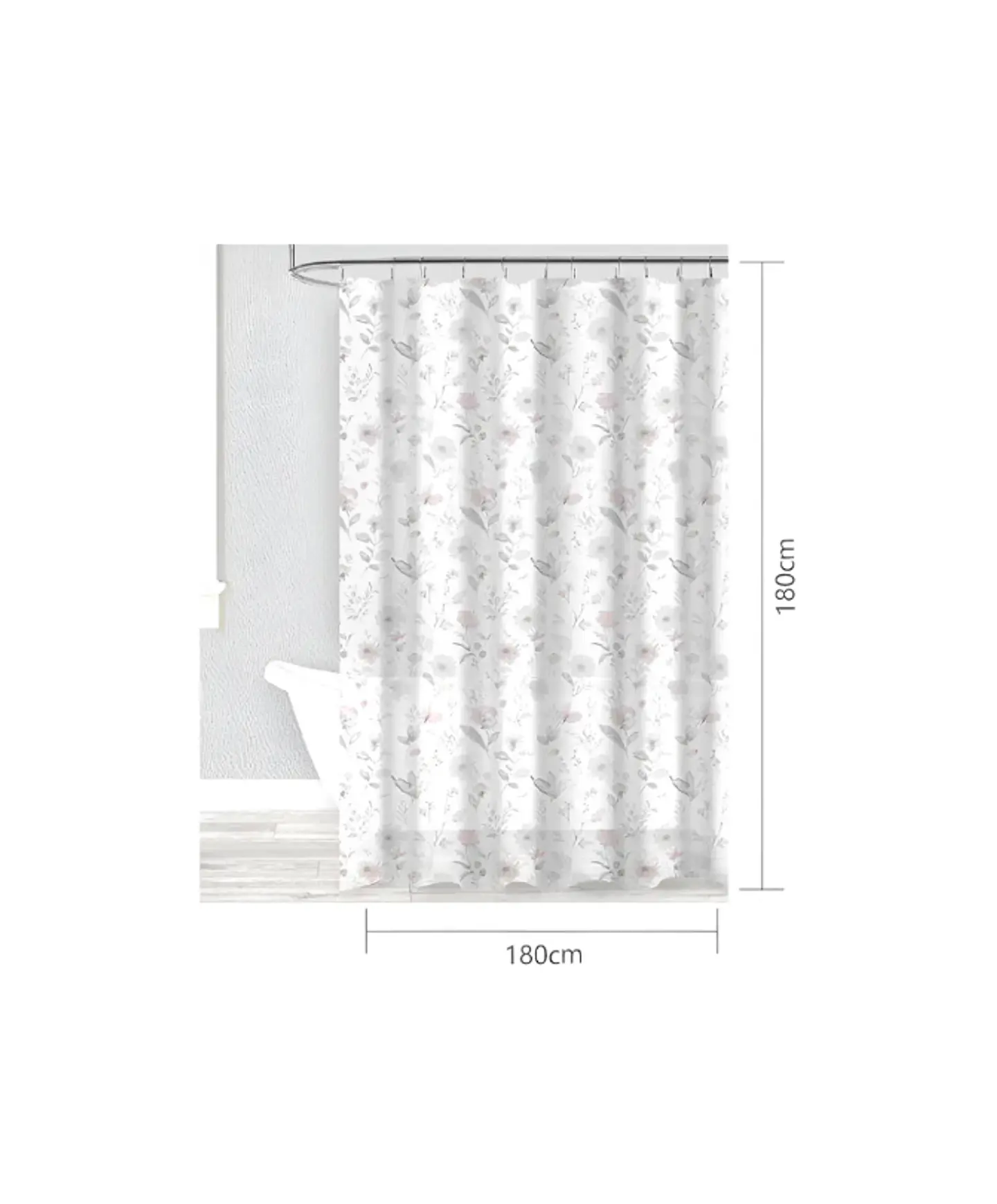 Cortina De Baño Tela Diseño Floral Rosa Y Gris 180x180cm 2