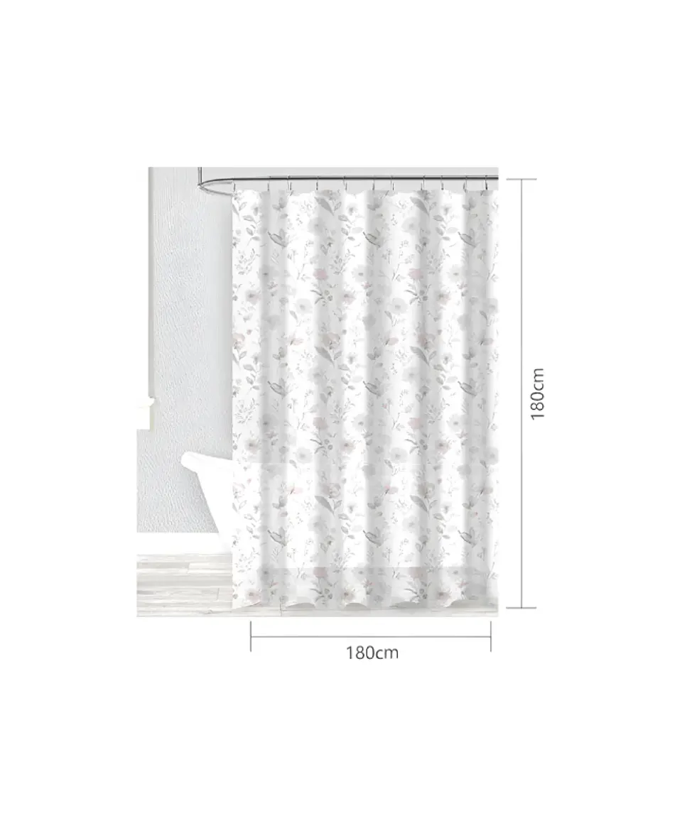 Cortina De Baño Tela Diseño Floral Rosa Y Gris 180x180cm 2