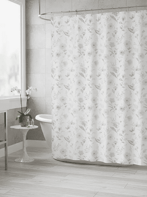Cortina De Baño Tela Diseño Floral Rosa Y Gris 180x180cm