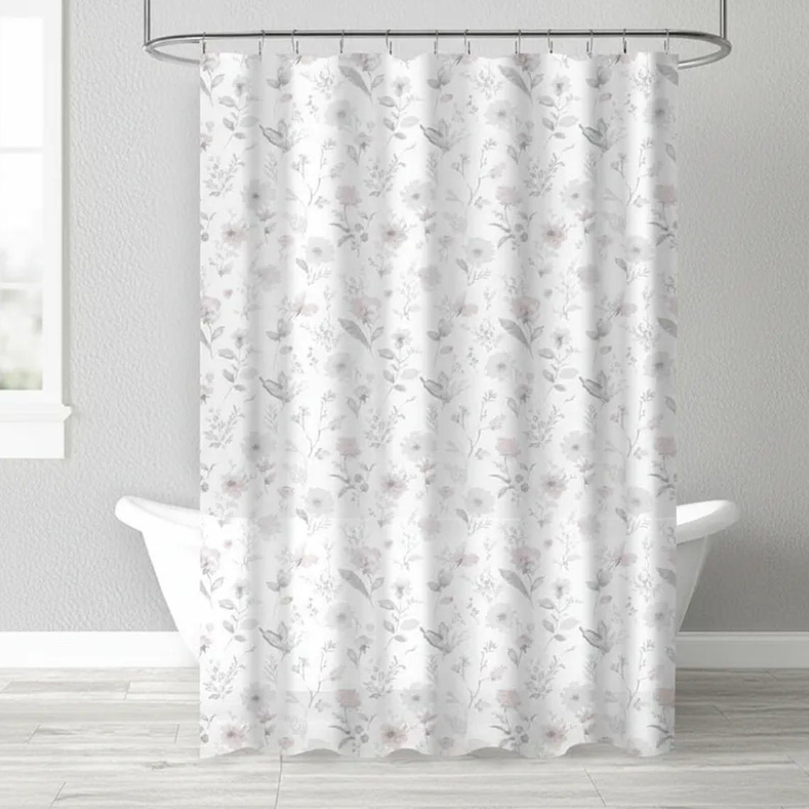 Cortina De Baño Tela Diseño Floral Rosa Y Gris 180x180cm 4